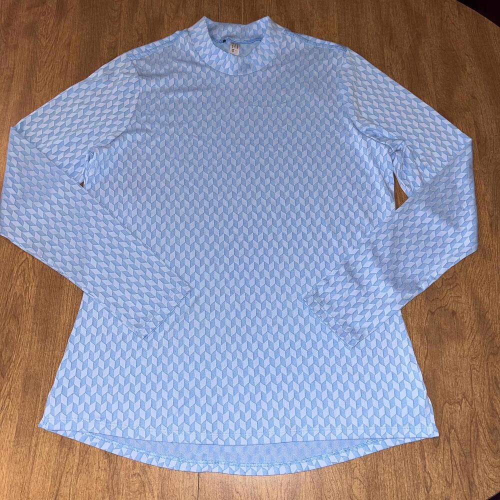 Adidas Light Blue Thin Geometric Pattern Long Sleeve Shirt Medium Athleisure